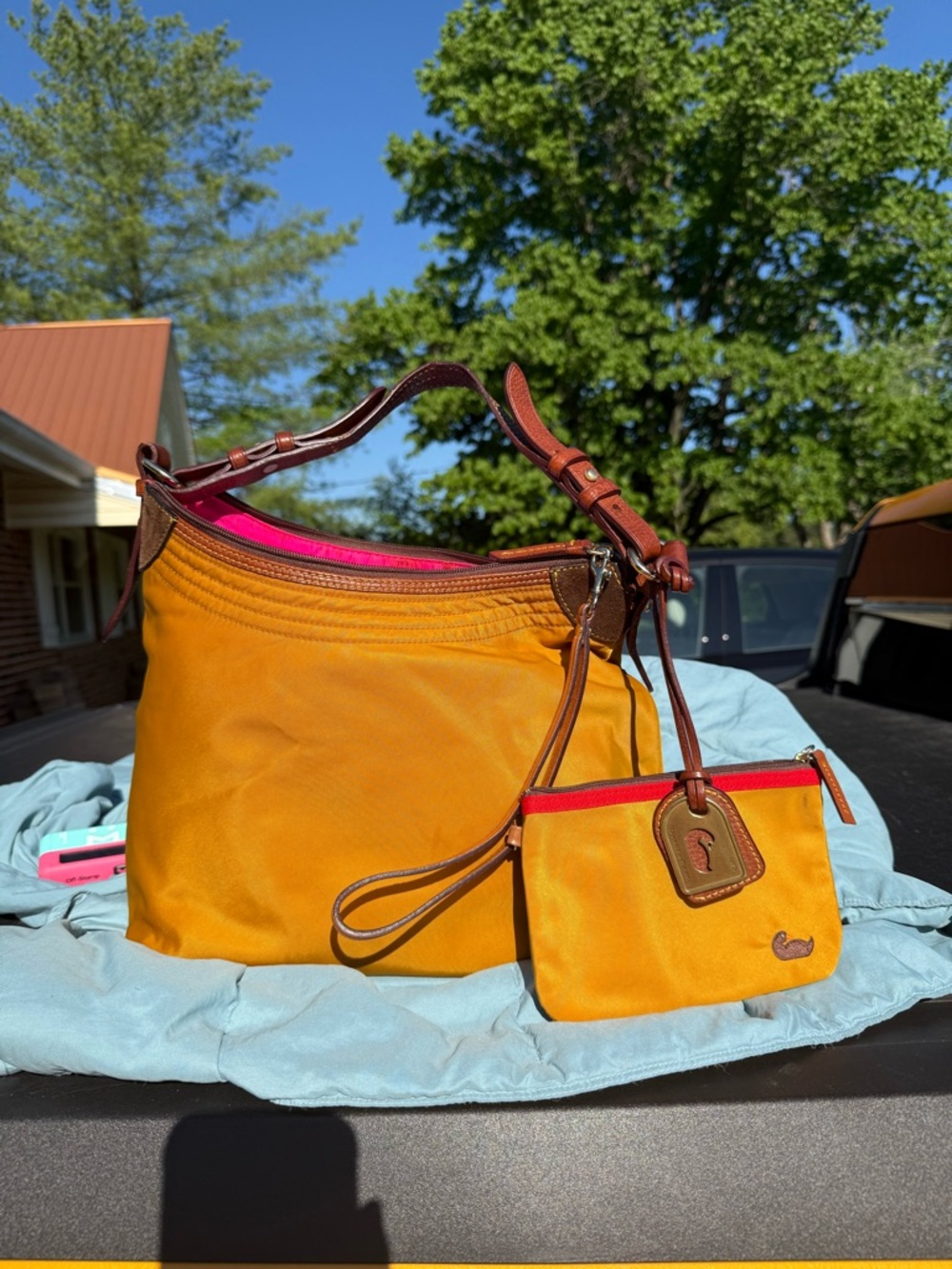 Dooney and Bourke Erica hobo and matching Mustard Yellow Wristlet Pouch.